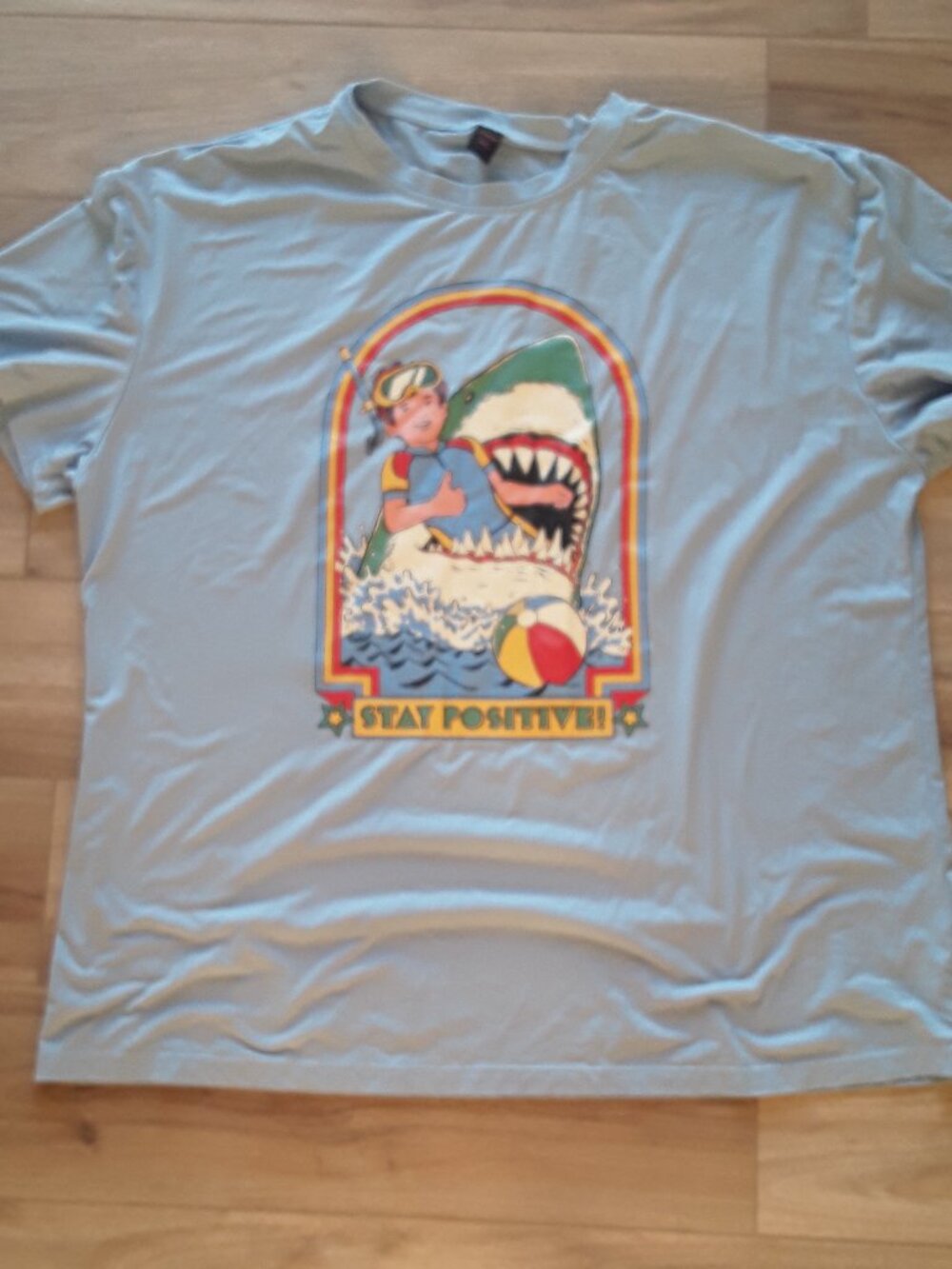 ROMWE Stay Positive Shark Graphic Tee – Light Blue – Size 2XL
